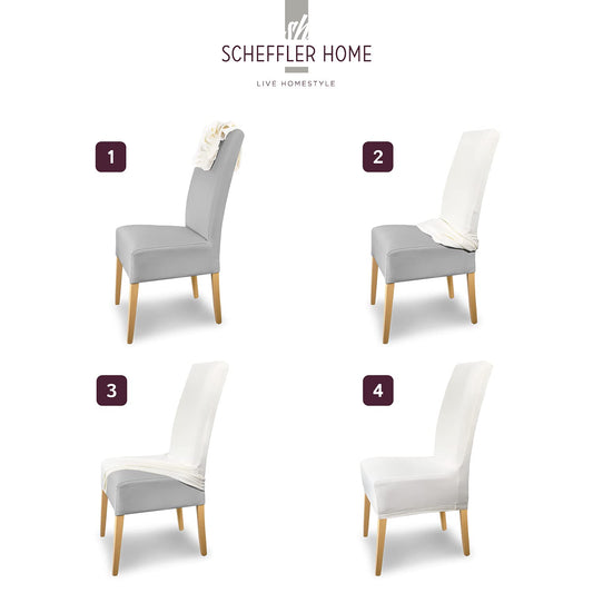 SCHEFFLER-Home Stuhlhussen Leon Beige/elastische Wildleder Hussen für Stühle/robuste Freischwinger Hussen/Stuhlhussen Stretch & Lederoptik/Stuhl Hussen waschbar
