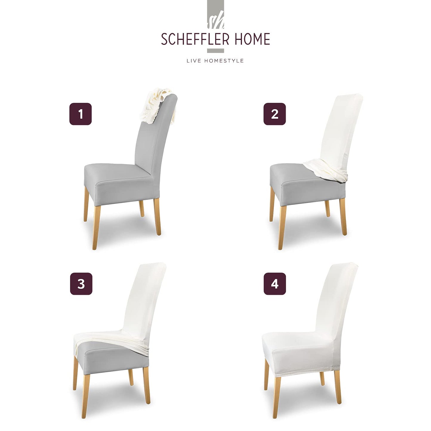 SCHEFFLER-Home Stuhlhussen 2er Set Leon Schwarz/elastische Wildleder Hussen für Stühle/Robustes Freischwinger Hussen Set/Stuhlhussen Stretch & Lederoptik/Stuhl Hussen waschbar