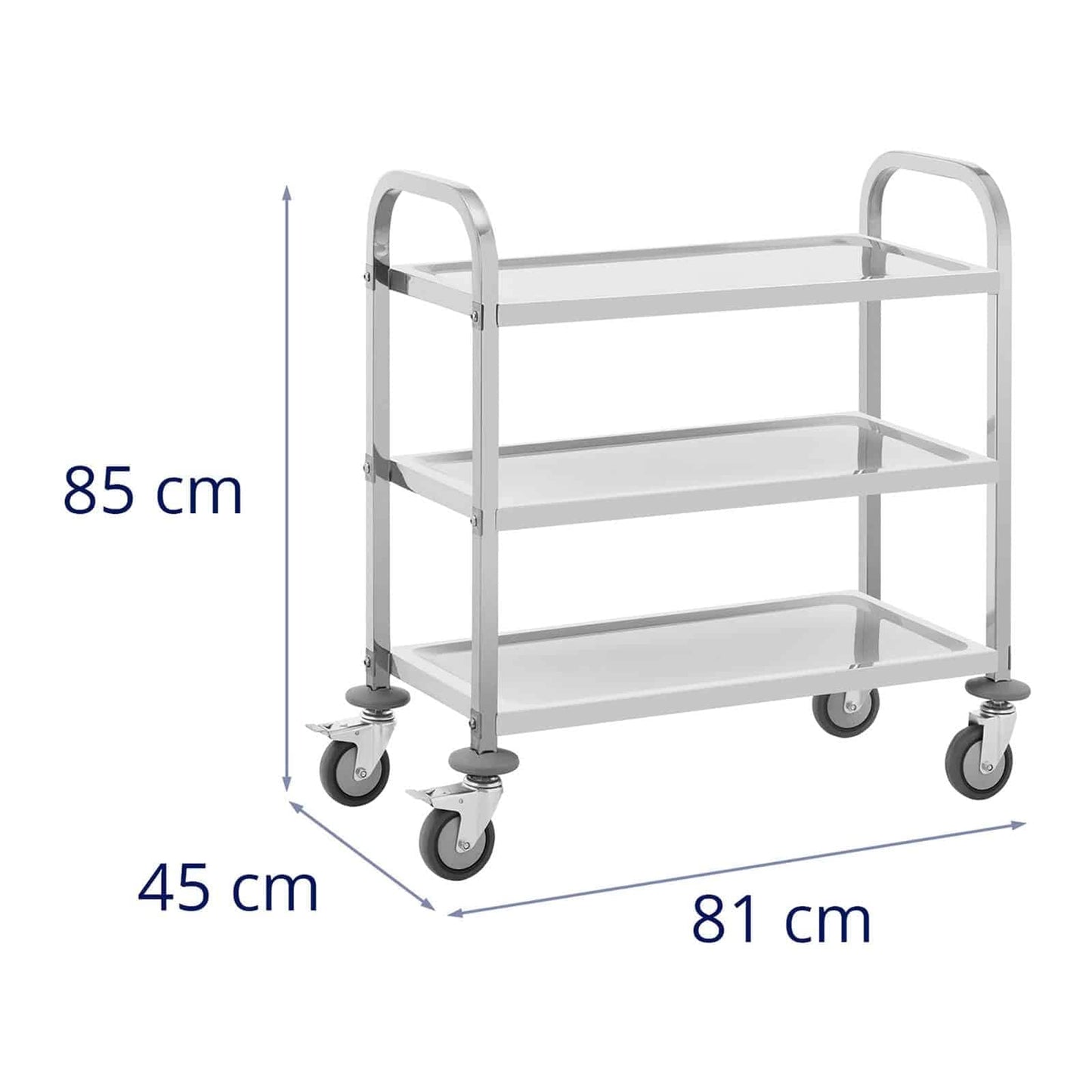 Royal Catering RCSW-111 Servierwagen 3 Borde 69 x 34 x 3 cm 81 kg Küchenwagen Edelstahl Küchenrollwagen Rollwagen Küche