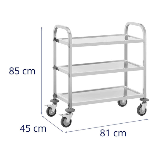 Royal Catering RCSW-111 Servierwagen 3 Borde 69 x 34 x 3 cm 81 kg Küchenwagen Edelstahl Küchenrollwagen Rollwagen Küche