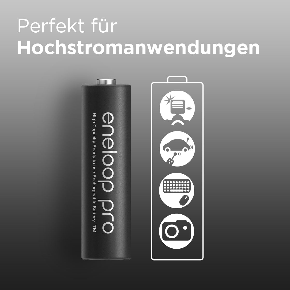 eneloop pro, AA/Mignon NI-MH Akku, 4er-Pack, Kapazität mit min. 2500 mAh, Ready-to-Use NI-MH Akkus, bis zu 500 Mal wiederaufladbar, plastikfreier Verpackung, pro, schwarz