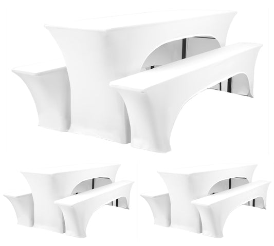 HASJOIN DREI 3er-Set Biertischhussen 220 x 50 x 70 cm, hussen bierzeltgarnitur, weiß, Stretch-Bezüge für Biertisch-und Bankgarnituren, Bierbankhussen, Spandex-Bierzeltgarnitur für Bankett