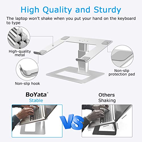 BoYata Laptopständer, Höhenverstellbarer Laptop Riser, Belüfteter Aluminium Notebookhalter für Schre