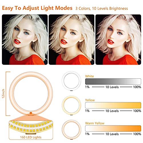 PEYOU Ringlicht mit Stativ Handy,[Tablet-Halter] LED Ringlight mit Tischstativ(12"/185cm),1 Satz für alle Geräte,für YouTube, Selfie, Live-Stream, Makeup,Fotografie,Kompatibel mit Smartphone, USB