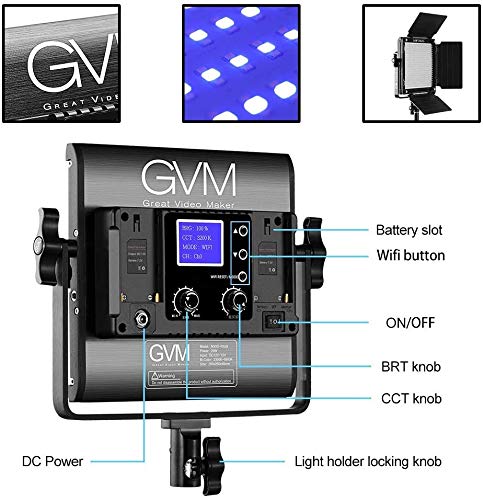 GVM RGB Videolicht mit Stativ, 800D APP-Steuerung Fotografie LED Dauerlicht, Dimmbar 3200K-5600K LED Videobeleuchtung für YouTube Video Fotografie Studioset Streaming Filmlicht Studiolicht videolampe