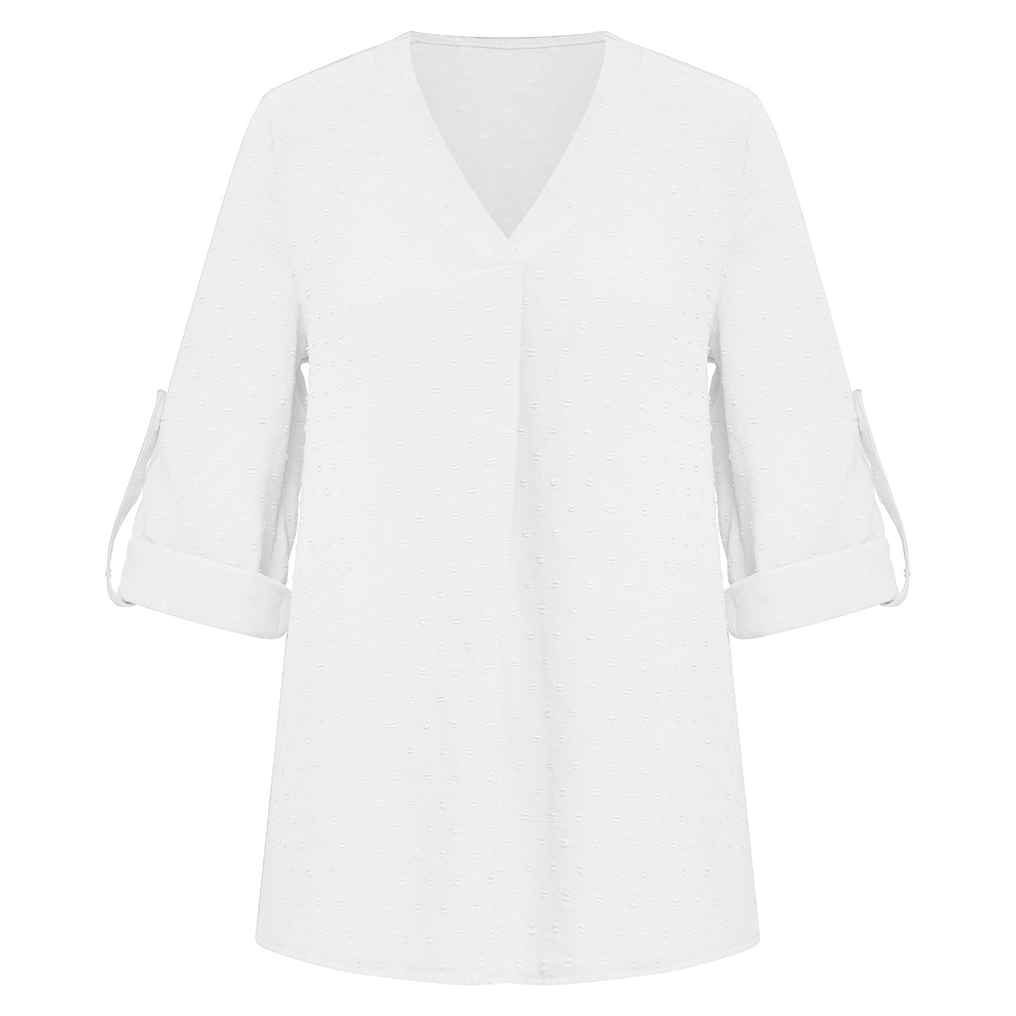 Tanmolo Bluse Damen 3/4 Ärmel mit V-Ausschnitt Elegant Oberteile Casual Swiss Dot Tops Tunika weiß, L