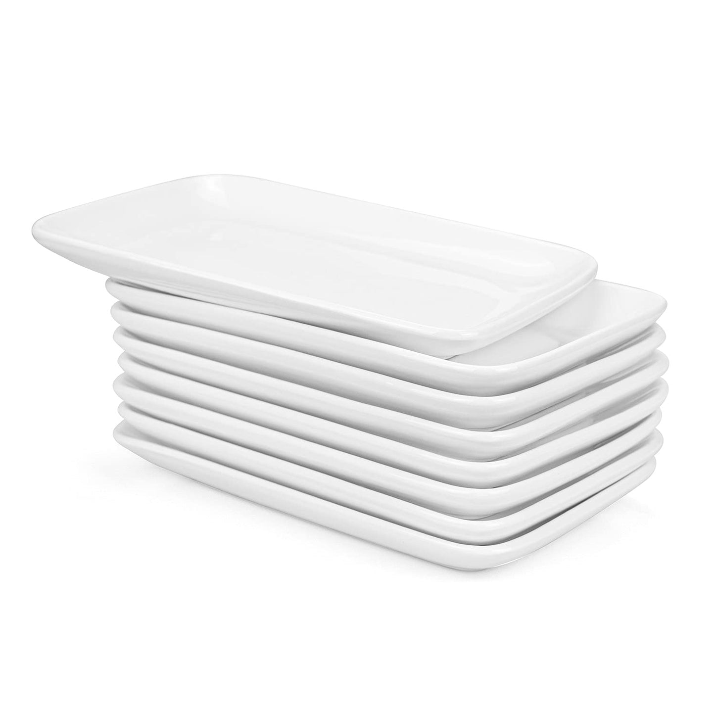 Foraineam Set mit 8 Stück Rechteckige Porzellanteller 8inch Servierplatte Porzellanplatten für Dessert, Vorspeisen, Salatteller, Weiße Serviertabletts, 20x12x2.5 cm