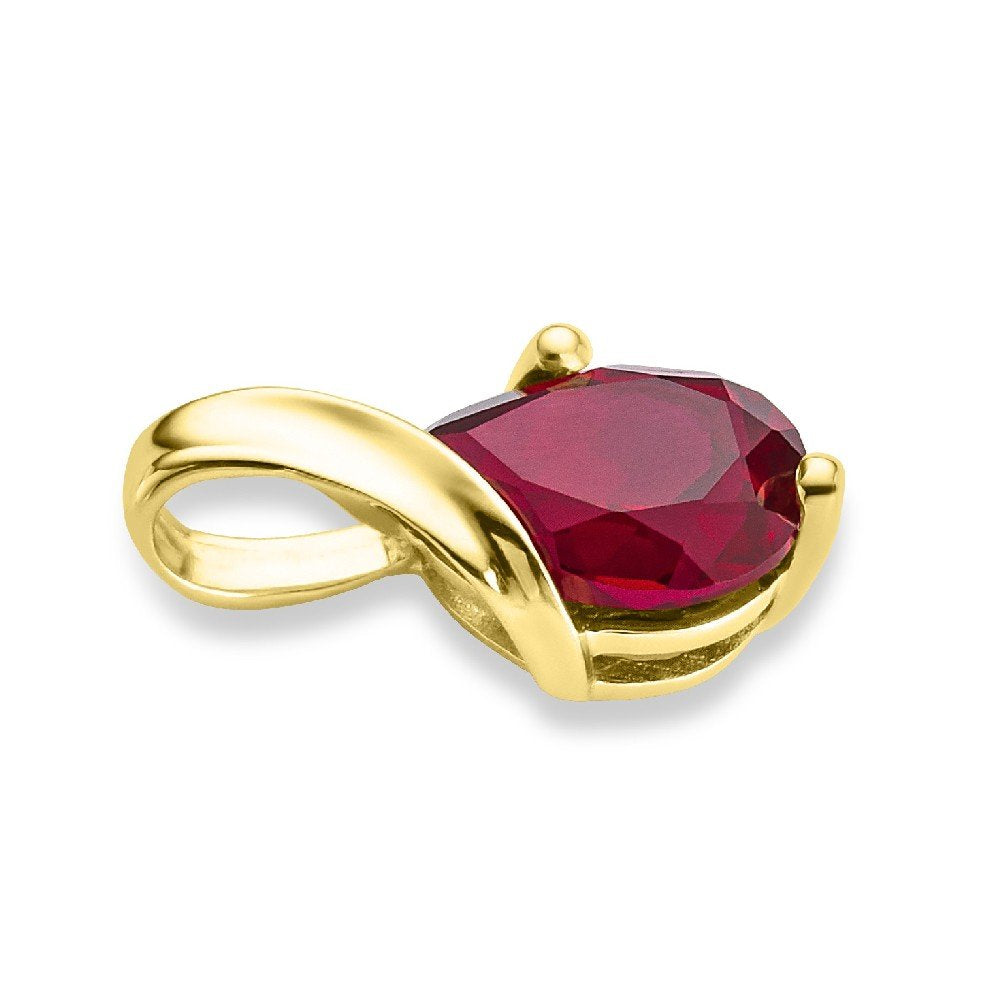 MIORE – Gold Kette Damen mit 0.85 Ct Rubin in Tropfen-Form – filigrane Halskette aus 9 Karat Gelbgold (375) mit rotem Edelstein Anhänger – Goldkette mit Schmuckbox zum Verschenken (45 cm)
