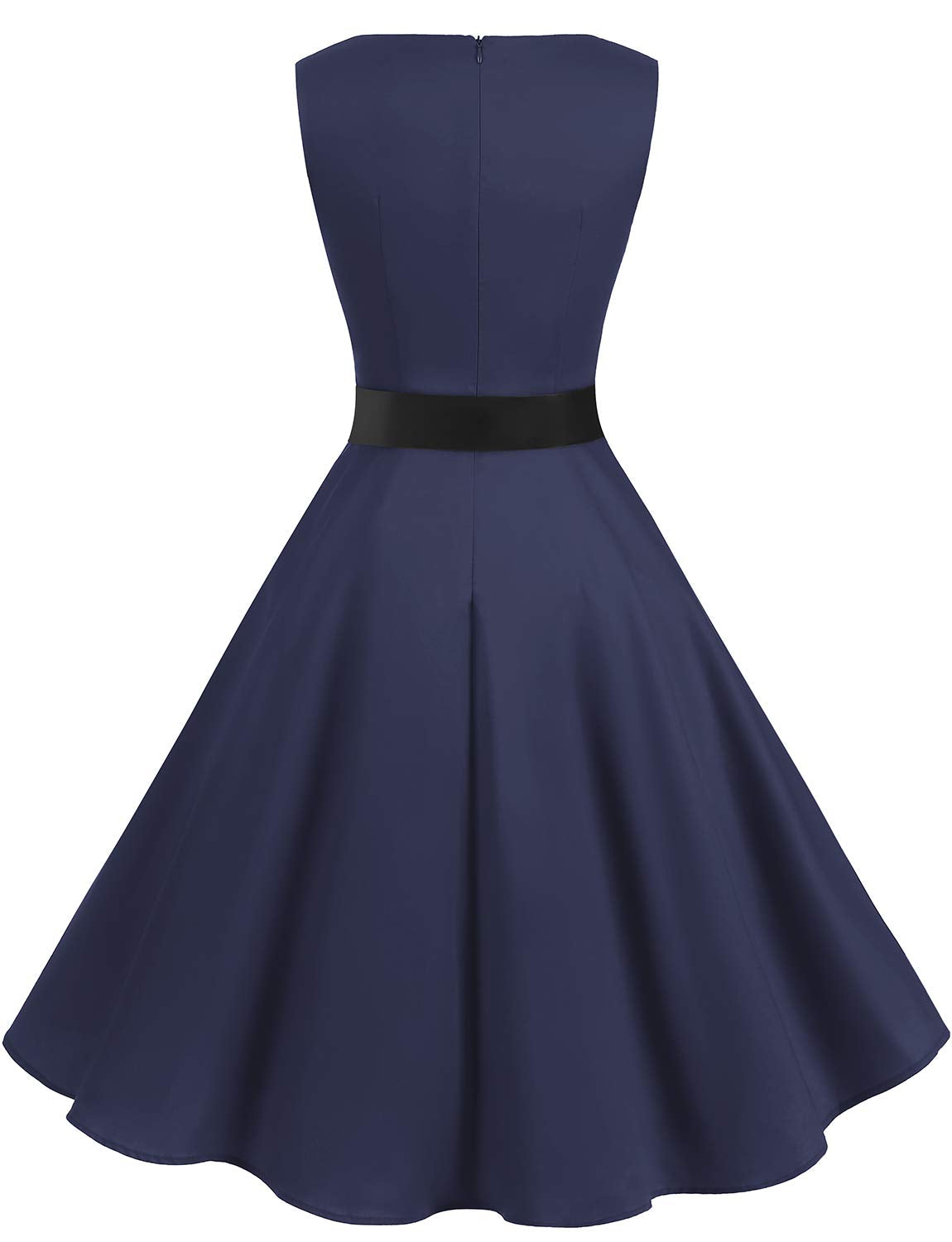 Gardenwed Damen 1950er Vintage Cocktailkleid Rockabilly Retro Schwingen Kleid Faltenrock Navy XL
