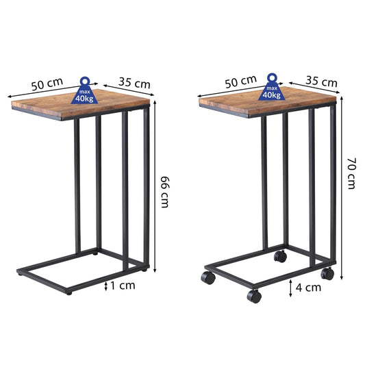 Casaria® Beistelltisch mit Rollen 50x35x70cm C Form Holz Metall Modern 40kg Belastbarkeit Wohnzimmer Schlafzimmer Sofatisch Kaffeetisch Nachttisch Schwarz