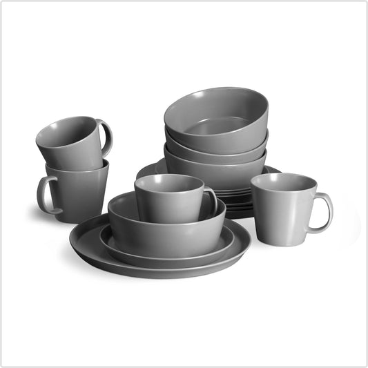 SPRINGLANE Geschirrset 16-tlg. Sweet Scandi, Anthrazitfarbiges Geschirrservice für 4 Personen aus New Bone Keramik, skandinavisches Design, matt