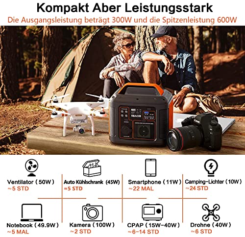 Tragbares Power Station 300W, SBAOH 296Wh Generator Schnellladung-230V AC Steckdosen/DC Ports und LED Taschenlampe,Mobile stromgenerator für Reise/Camping/Outdoor