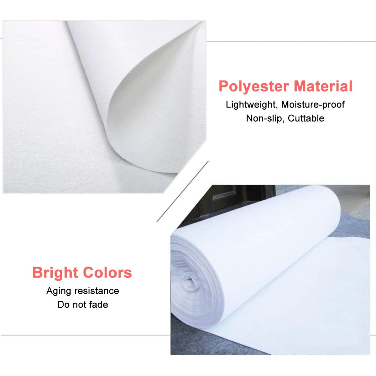 Gdmokle Weiß Hochzeitsteppich Gangläufer, 2,5mm Dicke Hochzeit Läufer Event Teppich, 1m x 10m Messeteppich Polyester-Stoff Teppich-Boden für Drinnen und Draußen