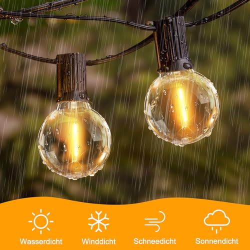 LED Lichterkette Außen Glühbirnen 20M - 65FT Outdoor Lichterkette Strom mit 30+2 G40 Glühbirne IP44 Wetterfest Dimmbare Aussen Lichterkette warmweiß für Garten Terrasse Balkon Hochzeiten Party