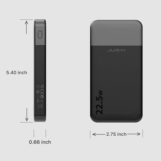 JUOVI Powerbank, 10.000 mAh, 22,5 W, schnelles Aufladen, kleines tragbares Ladegerät mit PD 3.0 & QC 3.0, USB C, schlankes, leichtes iPhone-Ladegerät, Dual-Ausgang, kompatibel mit iPhone 15, iPhone 14