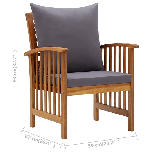 Willood 4-TLG. Garten-Lounge-Set mit Auflagen Gartenmöbel Sofa Lounge Sitzgruppe Gartenset Ecksofa Mittelsofa Massivholz Akazie Grau Bank + 2X Sessel + Tisch