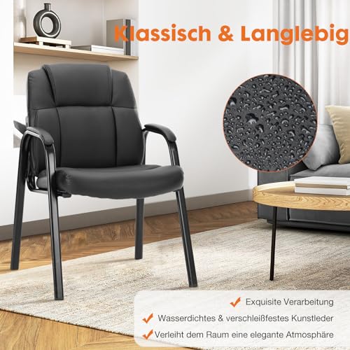 Sweetcrispy Empfangsstühle, Konferenz-Besucherstühle, Bequeme Arbeitsstühle, Bürostühle mit hochwertiger Polsterung und Kunstlederbezug, Wartezimmerstuhl mit Armlehnen, gepolstert, 1er-Set