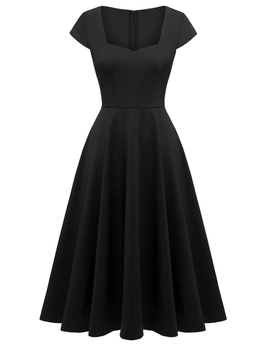 Berylove Rockabilly Kleider Cocktail Kleider für Damen Schwarzes Kleid Elegant Abendkleider Midi 8009 Black M