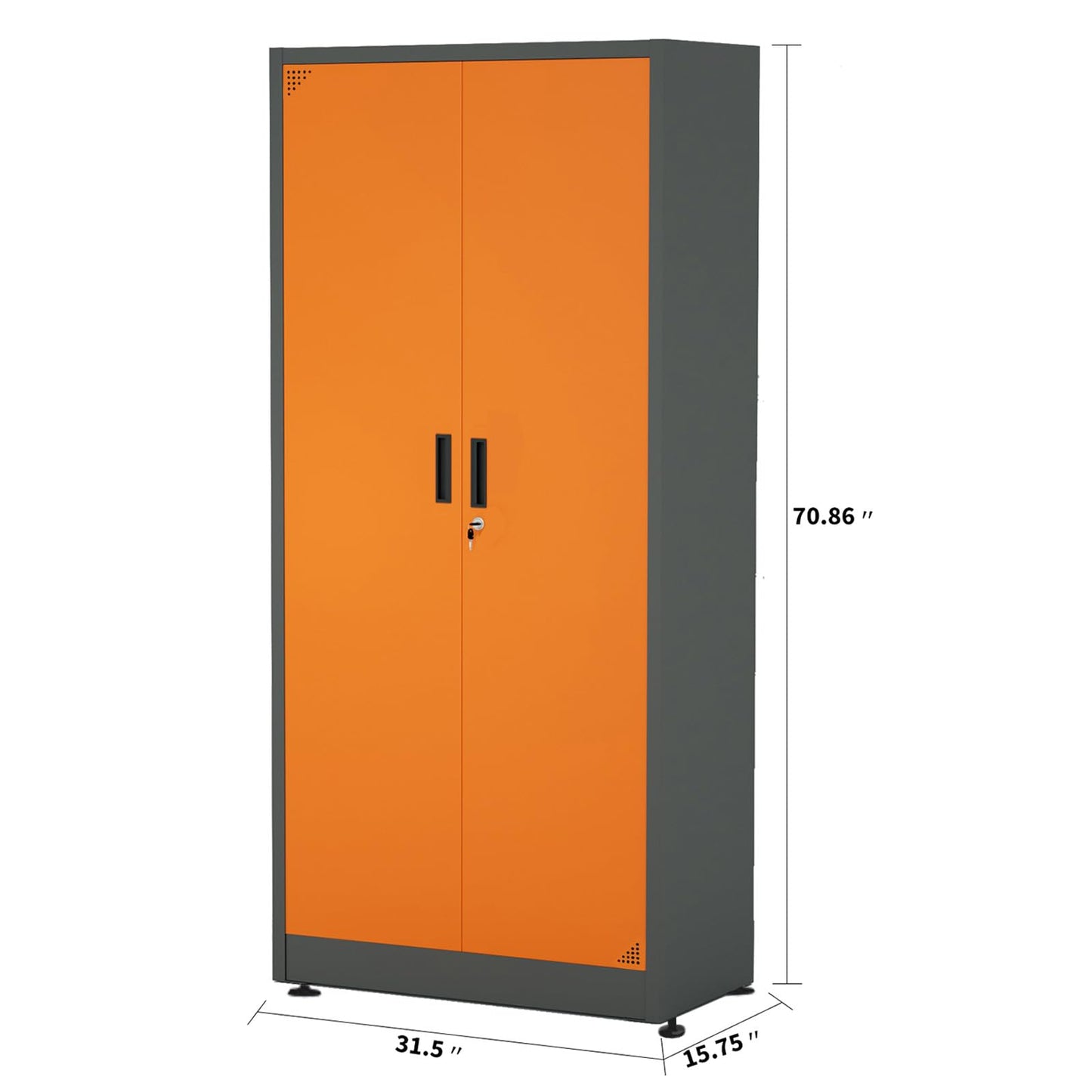VCGGAIP Werkzeugschrank mit 2 Türen und 4 verstellbaren Regalen Aufbewahrungsschränke Garagenschränke abschließbar Metallschrank für Büro, Zuhause, Garage (Dunkelgrau und Orange)