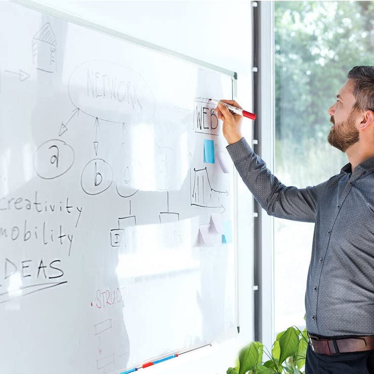 MOB Magnetisches Whiteboard 110x80cm mit Alurahmen und abnehmbare Stiftablage für Büro, Heim und Schule, Magnettafel kratzfest und trocken abwischbar | Magentboard in Hoch- oder Querformat