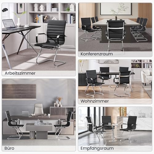 Yaheetech Besucherstuhl Konferenzstühle freischwinger stühle mit armlehne Bürostühle Esszimmerstuhl 2 Stück für Konferenz-Raum/Wartezimmer/Büro/Esszimmer Schwarz