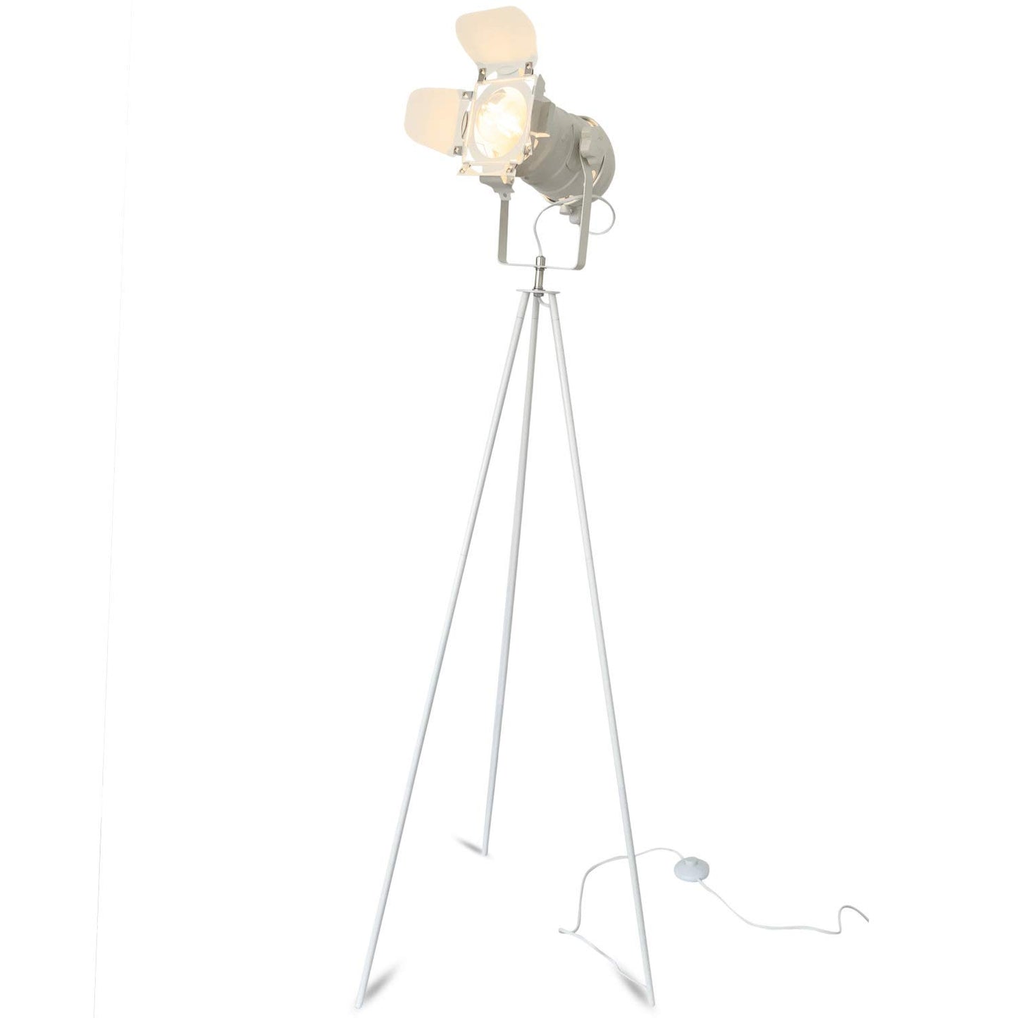 mojoliving Stehleuchte Stativ aus Metall für das Wohnzimmer Schlafzimmer Deko Tripod Retro Studio Design Stehlampe mit Dreifuss Gestell (Stativ Weiss Schirm Weiss)
