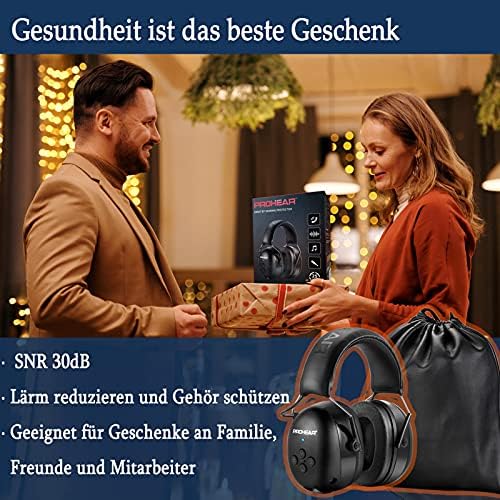 PROHEAR 037 Gehörschutz mit Bluetooth, BT 5.3-Technologie Kopfhörer mit Eingebautem Mikrofon und Lärmreduzierung für Mähen und Lärmintensive Freizeitaktivitäten, SNR 30dB, NRR25dB - Schwarz