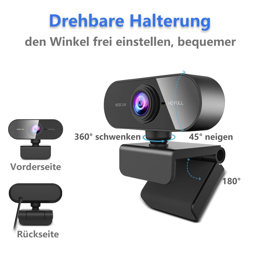 DDKJ Webcam mit Mikrofon,1080P Full HD Kamera PC Laptop,USB Web Cam Plug&Play,Externe Streaming Camera,Mini Facecam Videokonferenz Face Cam für Computer MacBook Microsoft Teams Gaming Meeting Live