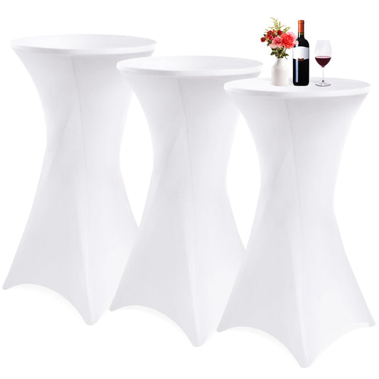 Showgeous 3er-Set Stretch Stehtisch Husse für Bistrotisch Ø 60-65 cm,Hussen Stehtische Weiß 60 cm,Verstärkung im Fußbereich,Stretchhusse Weiß Hussen für Stehtische und Bistrotische