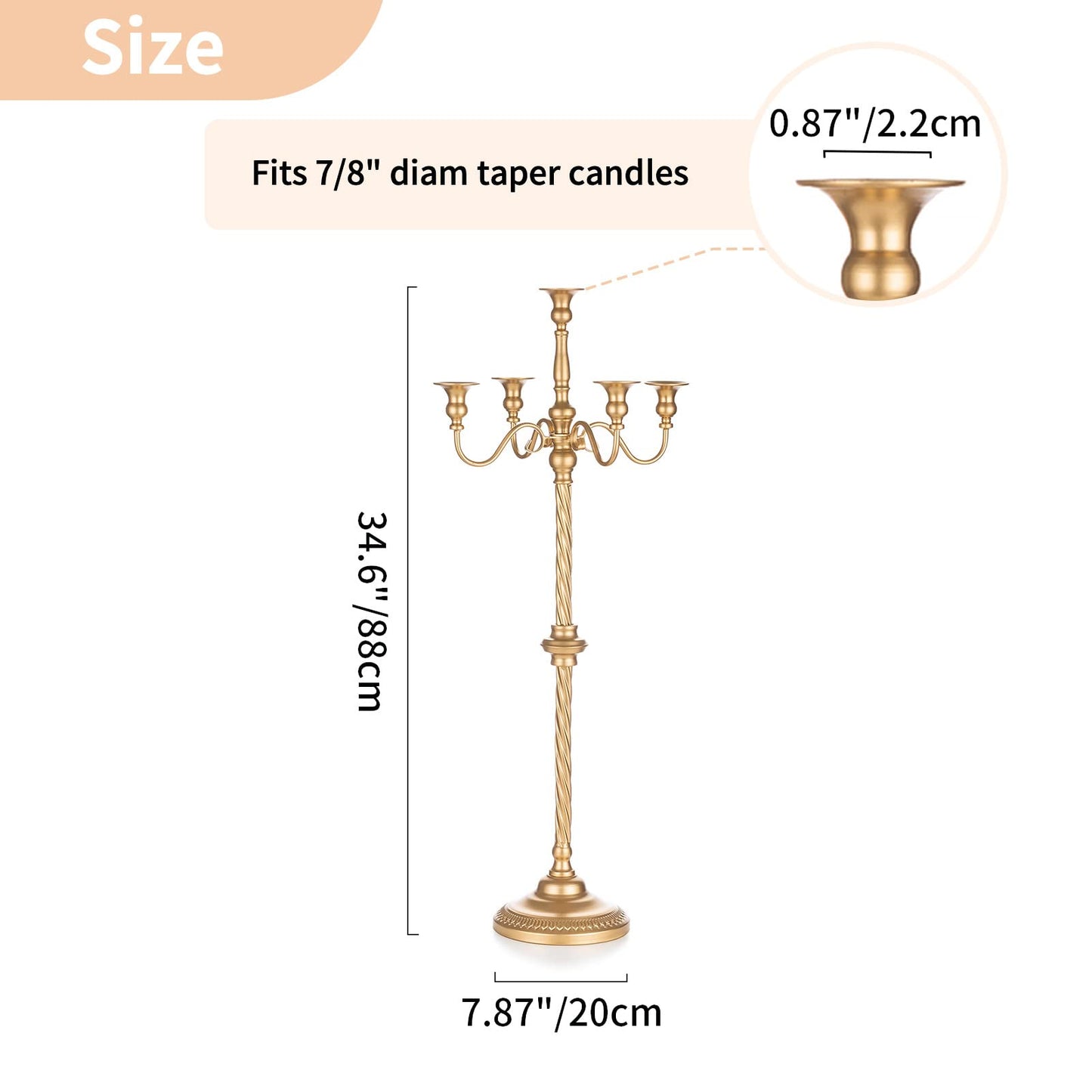 Nuptio Kandelaber Kerzenständer 5 Armig: 88cm Satz von 2 Kerzen Ständer Halter hoch, Gold Metall Kandelaber Kerzenhalter Retro für Home Hochzeit Weihnachten Halloween Geburtstag Jahrestag
