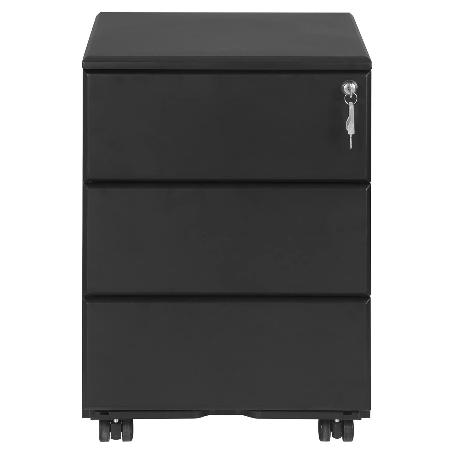 WOLTU Rollcontainer Metall, Mobiler Aktenschrank Büroschrank mit 3 Schubladen Bürocontainer, abschließbares und verstellbares Hängeregister, vormontiert, Büro, Home Office Schwarz SK024sz