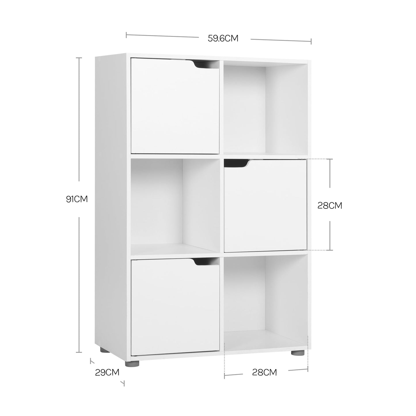 WOLTU Bücherregal Bücherschrank Standregal Aufbewahrungregal Raumteiler Büroregal Aktenschrank, mit 3 Türen, 6 Fächer, 29 x 91 x 59,6 cm,Weiß SK001ws