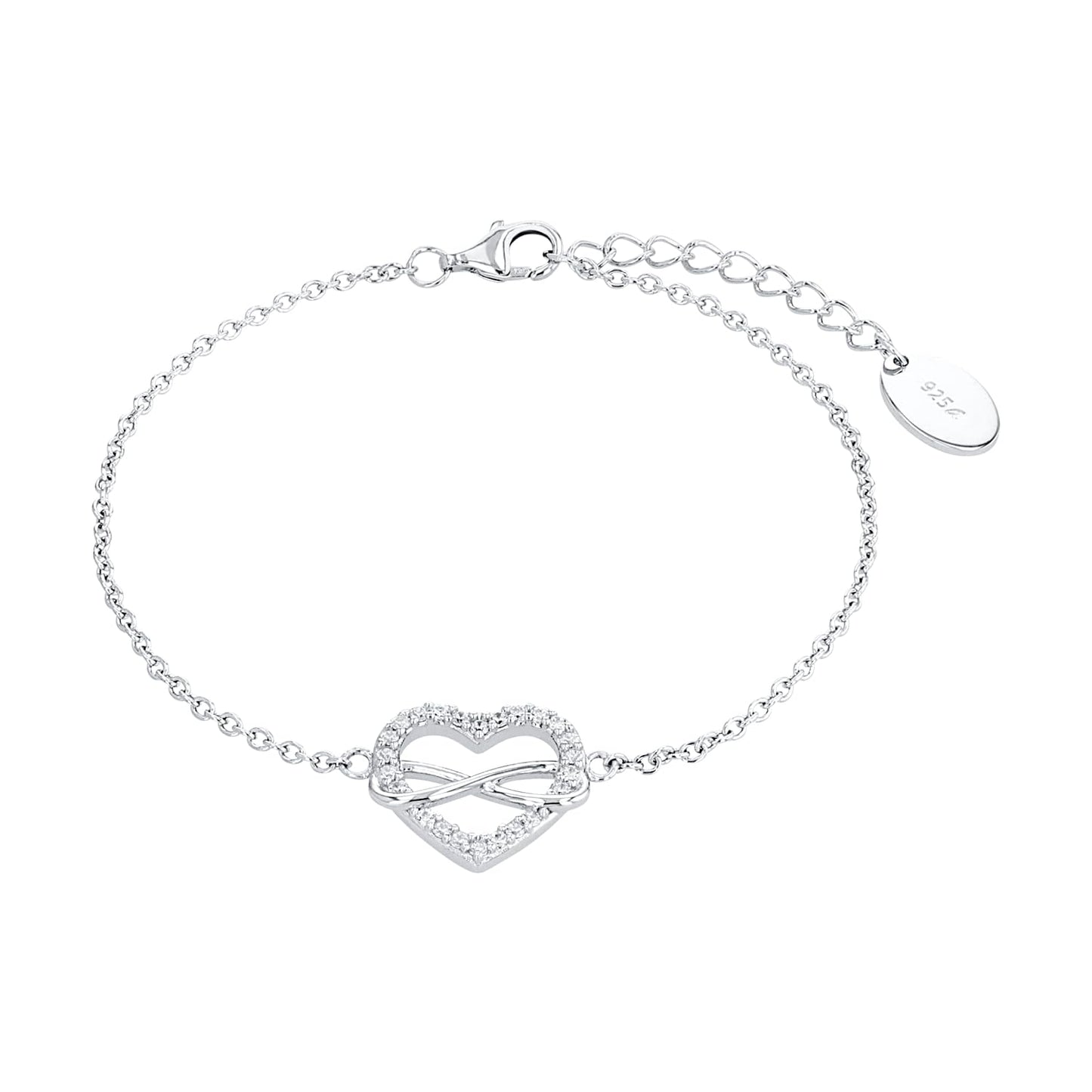 s.Oliver Armband 925 Sterling Silber Damen Armschmuck, mit Zirkonia synth., 17+3 cm, Silber, Infinity, Kommt in Schmuck Geschenk Box, 2020972