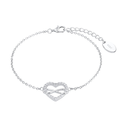 s.Oliver Armband 925 Sterling Silber Damen Armschmuck, mit Zirkonia synth., 17+3 cm, Silber, Infinity, Kommt in Schmuck Geschenk Box, 2020972