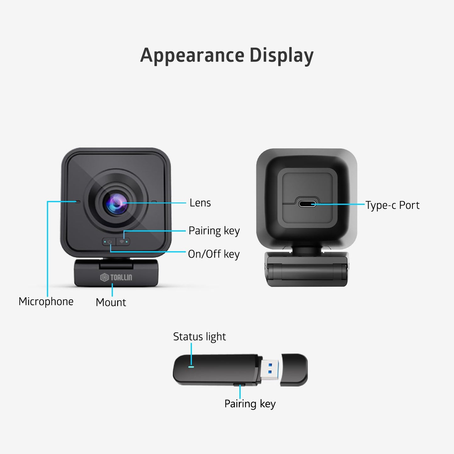 TOALLIN Kabellose Webcam für PC, 1080P Full HD Wireless Webcam, integriertes Mikrofon mit Geräuschunterdrückung, kabellose Computerkamera für Videokonferenzen/Live-Streaming/Online-Videoanrufe