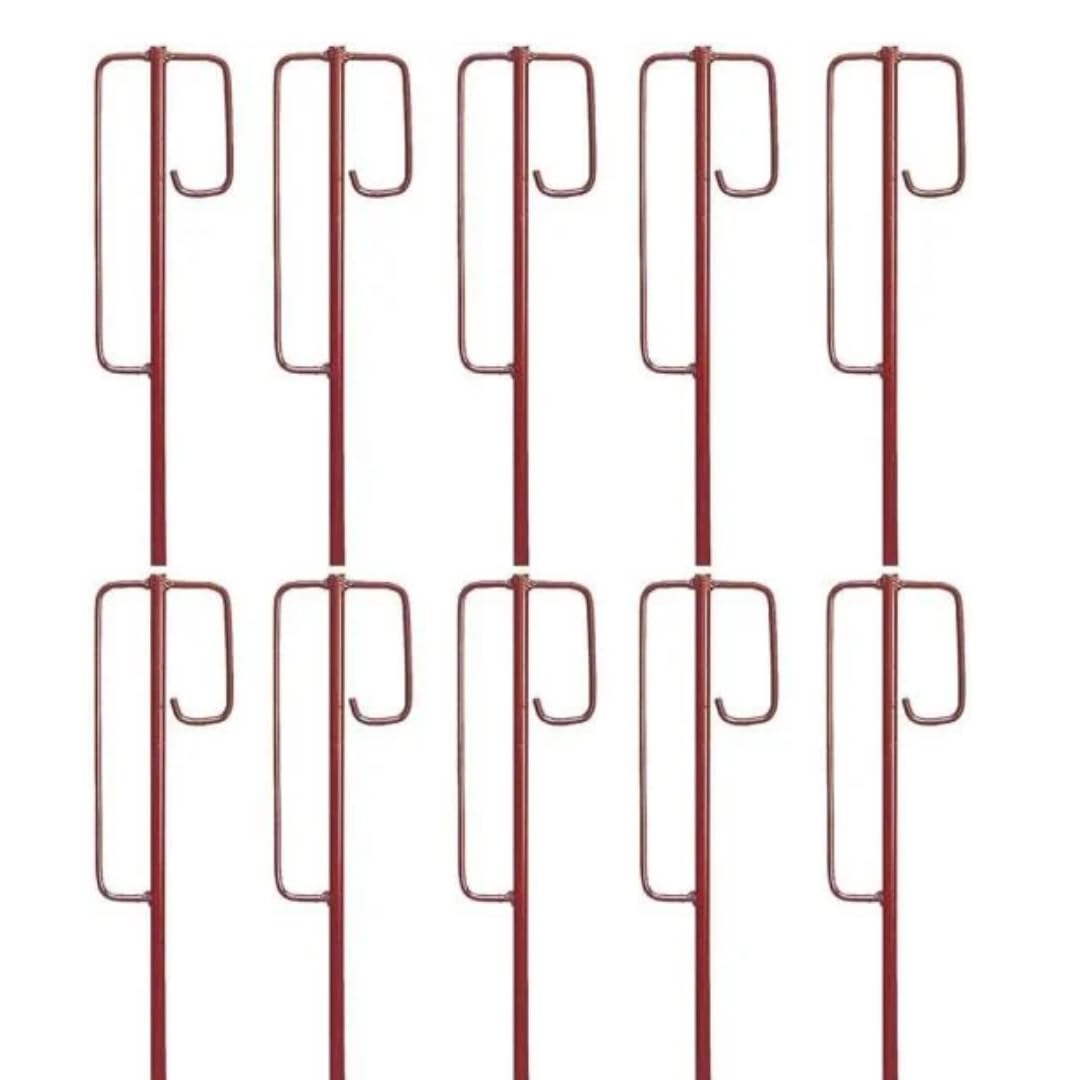 KRUSE 10 x Laterneneisen mit UVV-Bügel - 125 cm Ø 12 mm- Absperrleinenhalter Berliner Modell, angeschmiedete Spitze - rot tauchlackiert