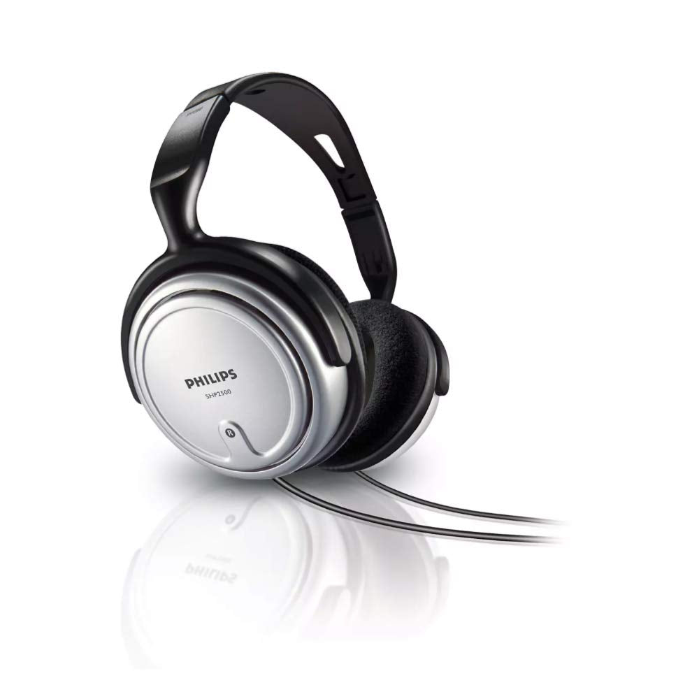 Philips Audio SHP2500/10 HiFi TV Kopfhörer (Exzellenter Sound, Geräuschisolation, idealer Sitz, Lautstärkeregler, Extralanges 6 m Kabel) silber/schwarz, Vorband verstellbar