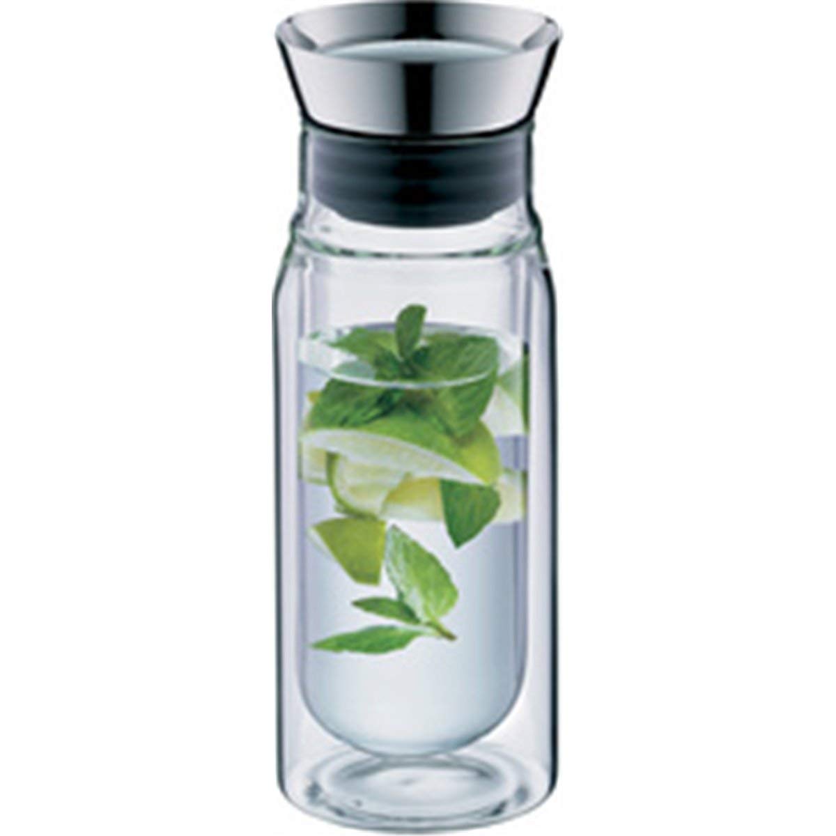 alfi FLOWMOTION 0,75l, doppelwandige Glaskaraffe aus Borosilikat, automatisches Ausgießen, integrierter Sieb, zerlegbarer Deckel, spülmaschinenfest, Thermo Glaskaraffe, für heiße und kalte Getränke