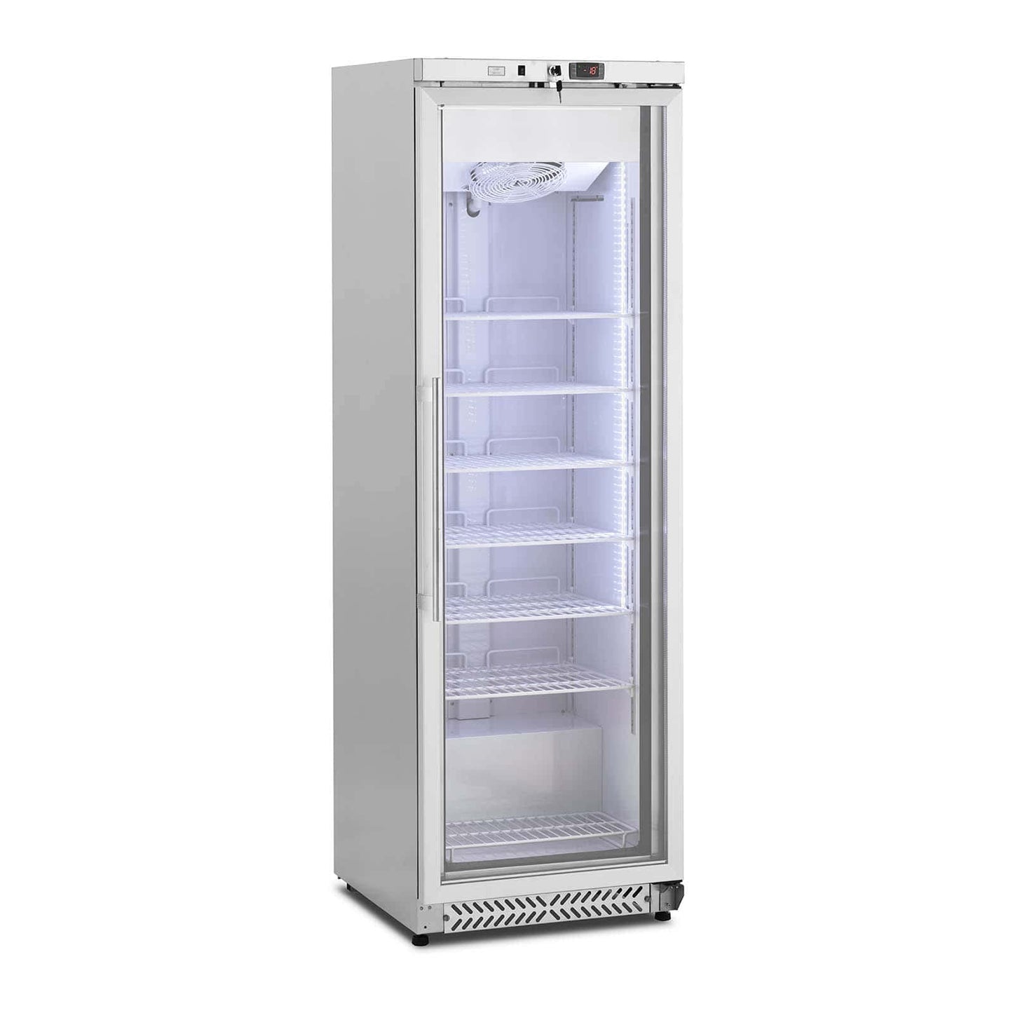 Royal Catering RCLK-F380G Gefrierschrank 380 L 425 W Glastür Silbern Kältemittel R290 Tiefkühlschrank Gefrierschrank groß