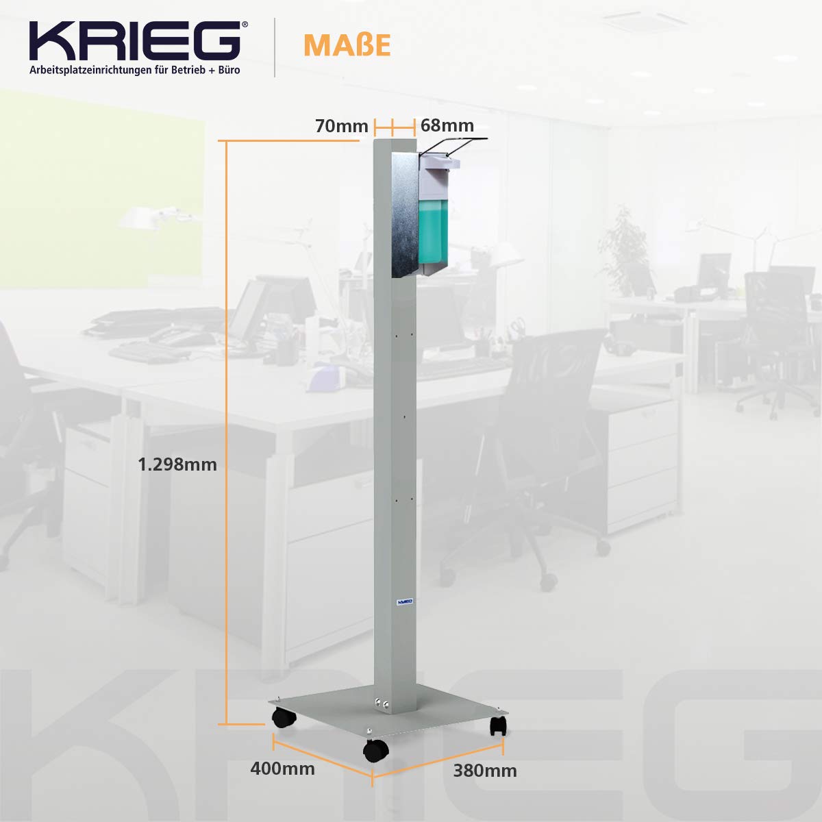 KRIEG Desinfektionssäule stehend I Silber I Hygienestation freistehend & mobil I Hygienesäule mit Desinfektionsmittel I 1000 ml - 333 Sprühstöße I Ready to go