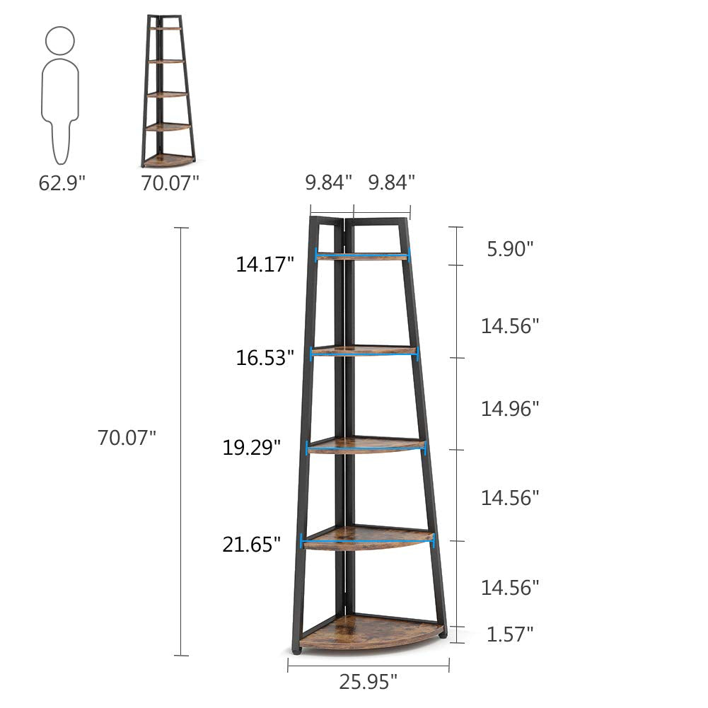 Tribesigns Eckregal 5 Etagen, 176cm hoher Bücherregal, Eckregal Stehend Mehrzweck -Eckständer Display Rack, Pflanzenständer, Eckschrank für Wohnzimmer, Küche, Heimbüro