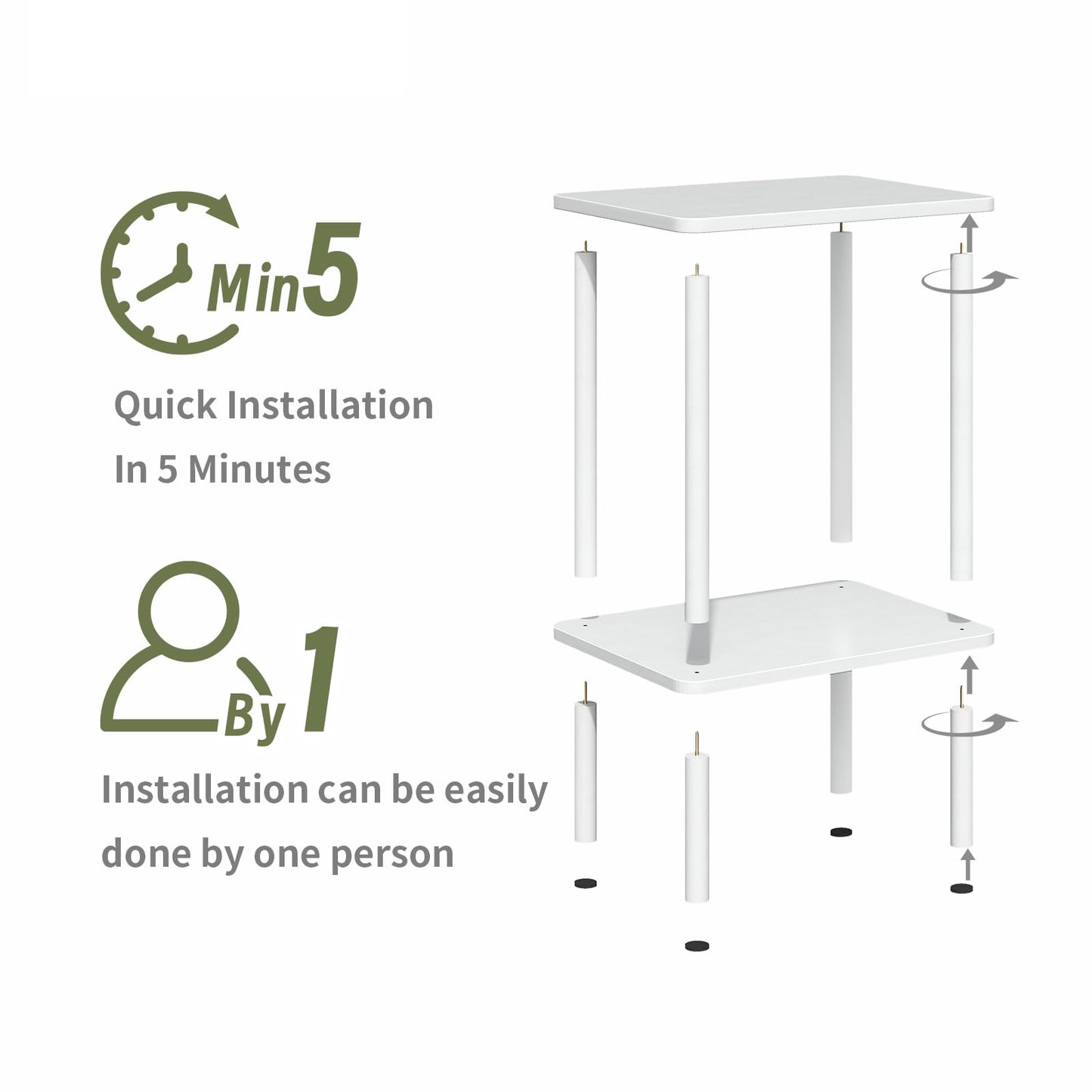 APICIZON Beistelltisch Holz, 2 Tier Beistelltisch Weiss, Nachttisch Schmal, 40x30x52cm, Beistelltische Klein mit Stauraum, Beistelltische Schmal für Wohnzimmer, Schlafzimmer, Balkon