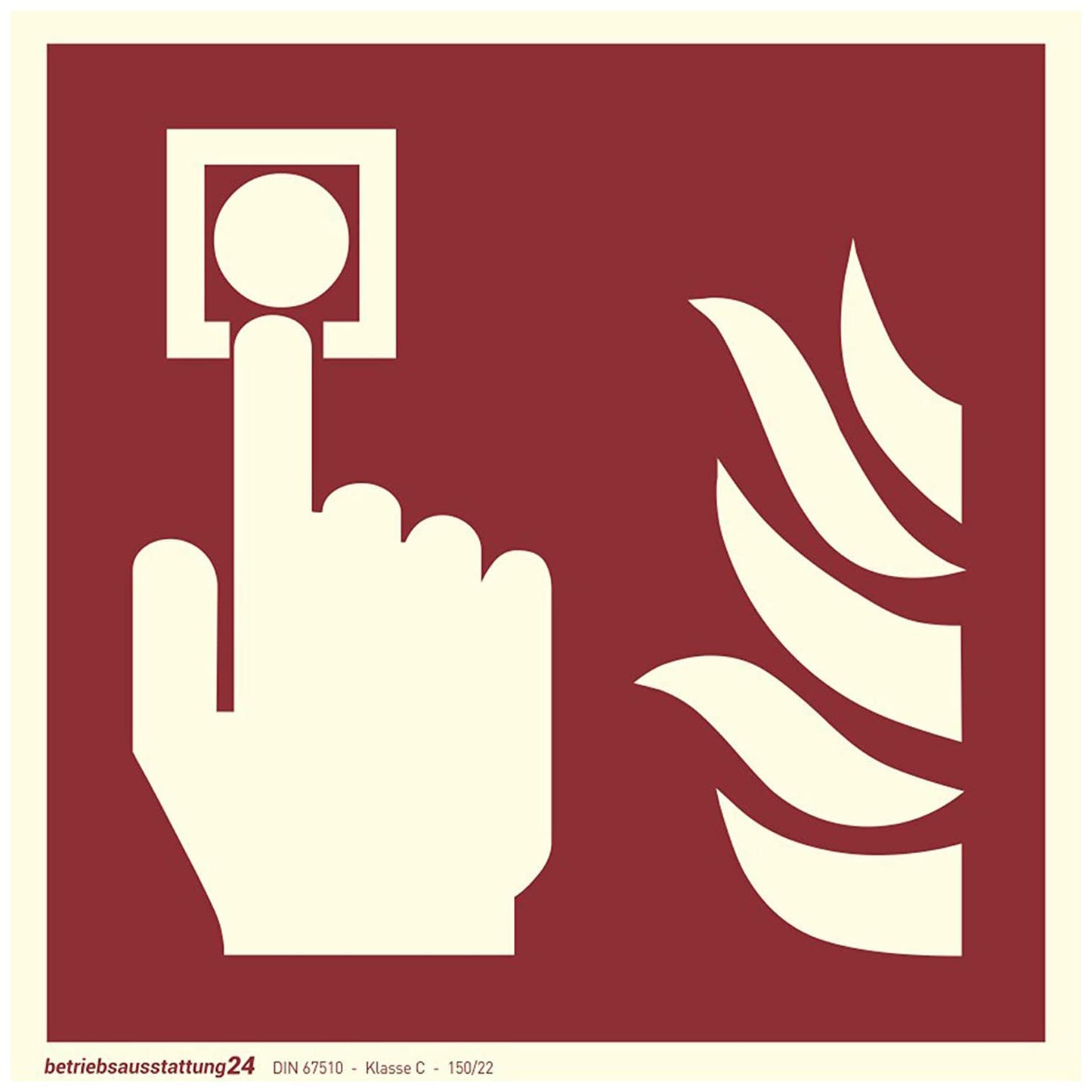 Brandmelder Schild | Aluminium langnachleuchtend | Größe: 20 x 20 cm | Symbol Schild l DIN 67510 Klasse C | Leuchtdichte 150 mcd | Brandschutzschild Brandschutzzeichen | Betriebsausstattung24®