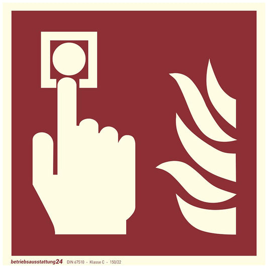 Brandmelder Schild | Aluminium langnachleuchtend | Größe: 20 x 20 cm | Symbol Schild l DIN 67510 Klasse C | Leuchtdichte 150 mcd | Brandschutzschild Brandschutzzeichen | Betriebsausstattung24®