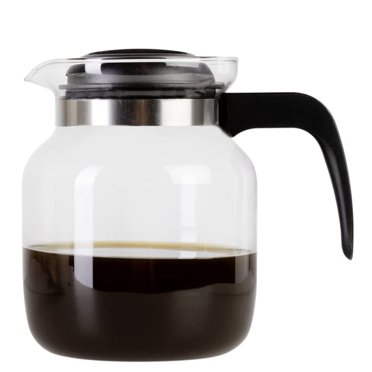wenco Glaskanne 1,25 l - Ideal für Tee, Kaffee und Kaltgetränke, hitzebeständig, mit Deckel und Ausguss-Öffnung - Spülmaschinenfest und bruchsicher - Transparent/Schwarz