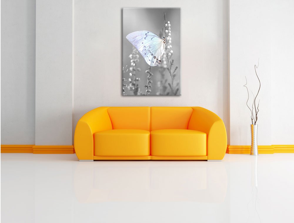 Pixxprint Schmetterling auf Blütenknospen, Größe: 60x40cm, Leinwandbild, fertig gespannt, Wandbild, Dekoration, Kunstdruck, kein Poster