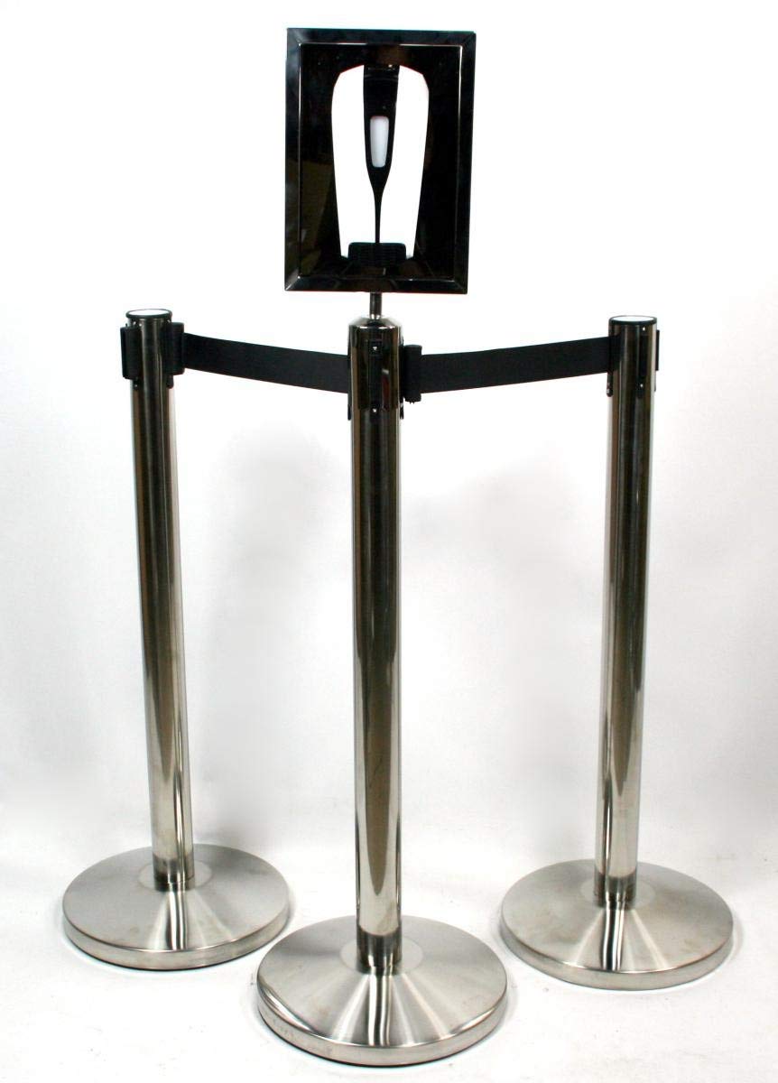 HeuSa Tech Desinfektionsständer Desinfektionsspender Hygienestation 500ml 110cm mit Plakathalter und Absperrseil
