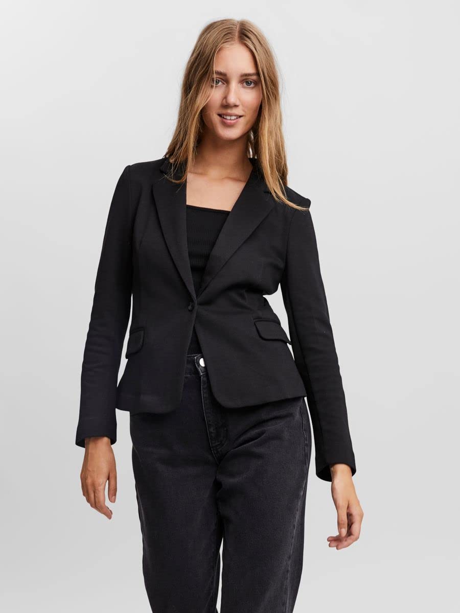 VERO MODA Blazer Eleganter Basic Langarm Cardigan Business Jacke Mantel Shacket VMJULIA, Farben:Schwarz,Größe Damen:36 / S