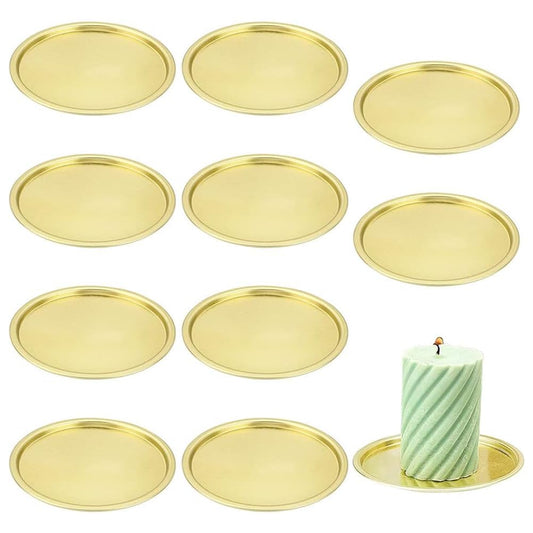 OLYCRAFT 10 Stück 110mm Metall Platte Kerzenhalter Gläser für Kerzen Eisen Rund Platte Kerzenhalter Kerzenuntersetzer Retro Gold Kerzenhalter Für Hochzeit Party Bankett Tischdekoration