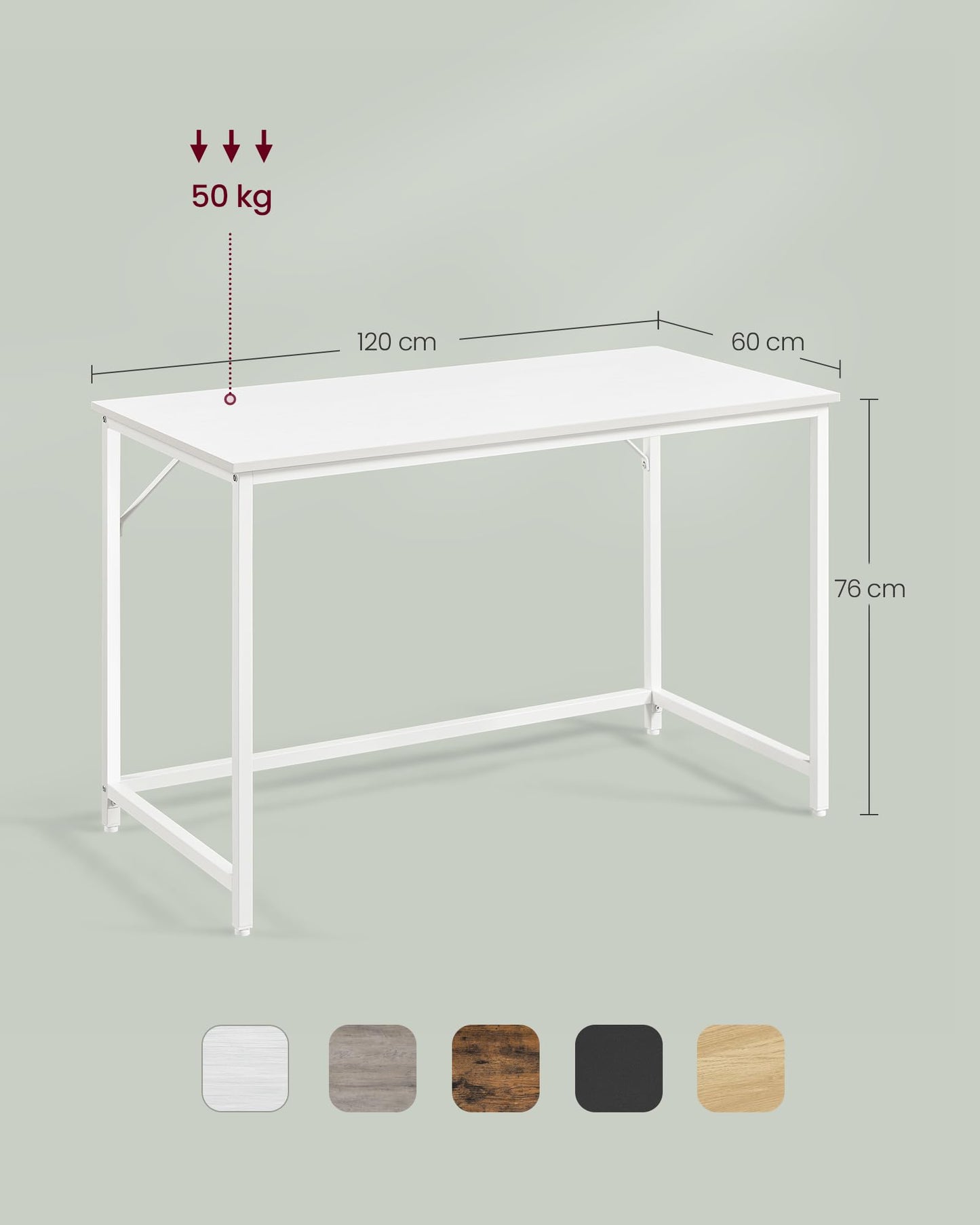 VASAGLE Schreibtisch, Kleiner Computertisch, Bürotisch, für Arbeitszimmer, Schlafzimmer, 60 x 120 x 76 cm, moderner Stil, Metallgestell, ahornweiß LWD039W01